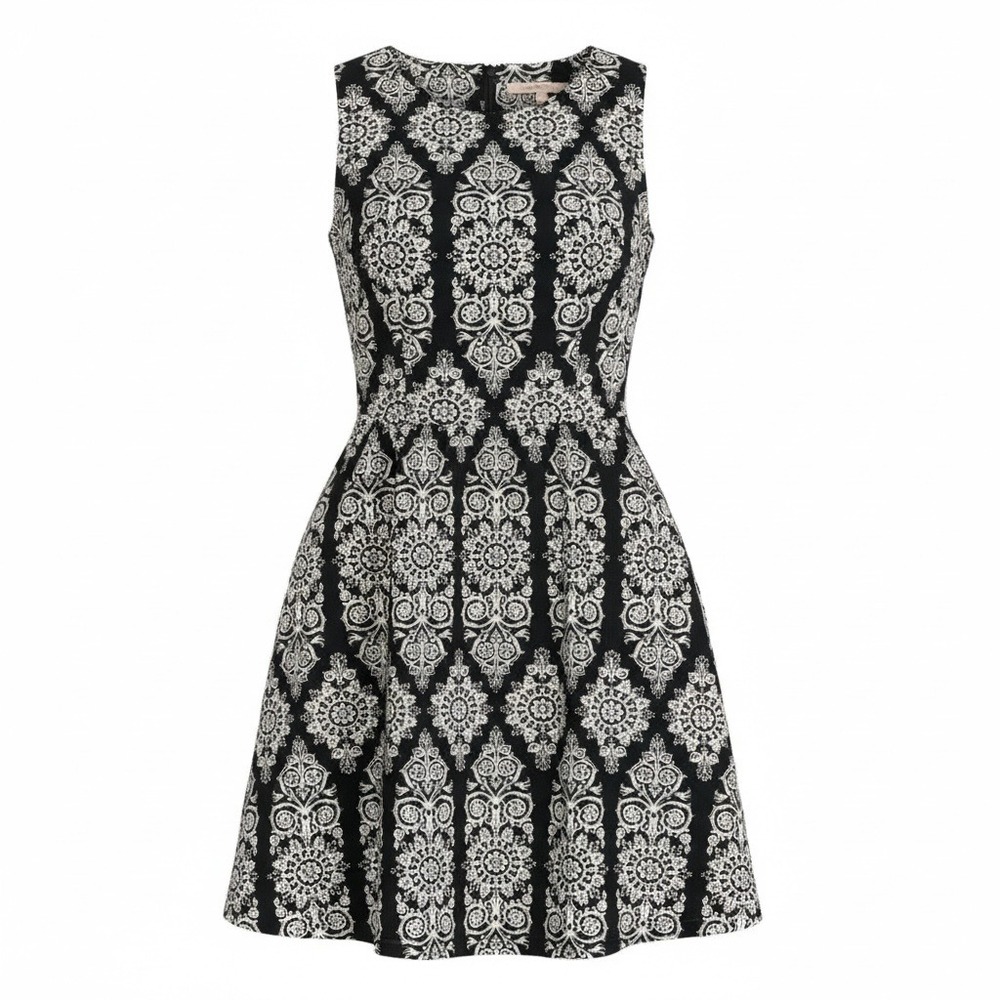 Gibson Latimer Black & Ivory Fit and Flare Knee Length Sleeveless Dress – Size M